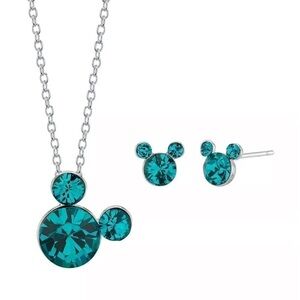 DISNEY Silver Plated Crystal BMickey Mouse Earring and Necklace